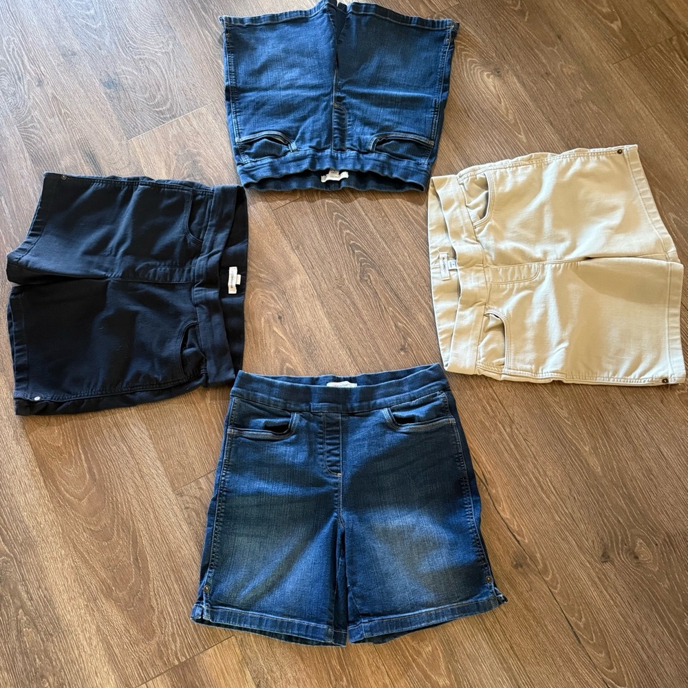 Liz Claiborne Dark Blue Denim, Beige, and Black Shorts.